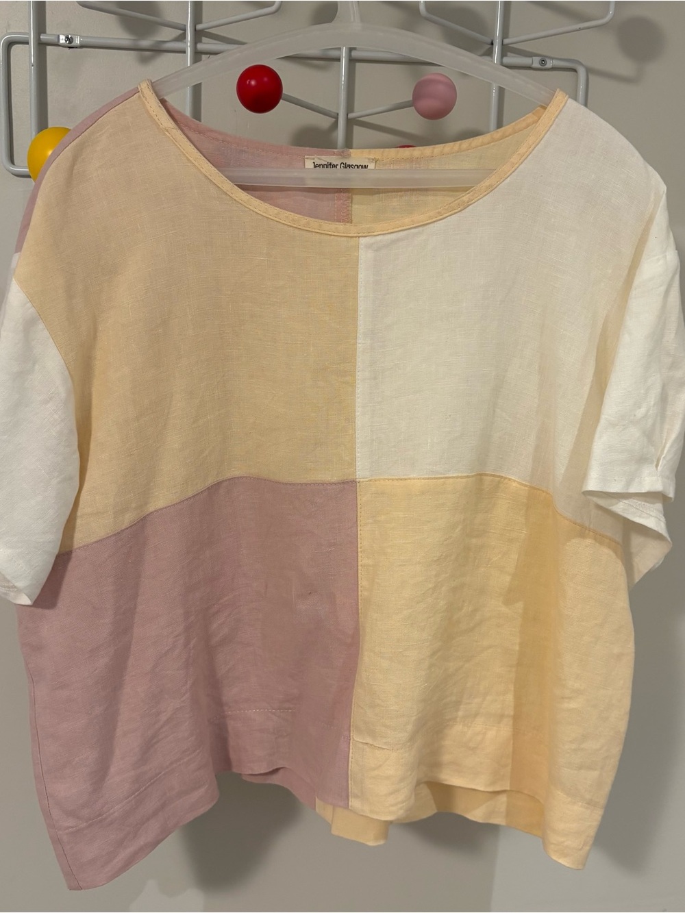 Colorblock Linen Short-Sleeve Top
